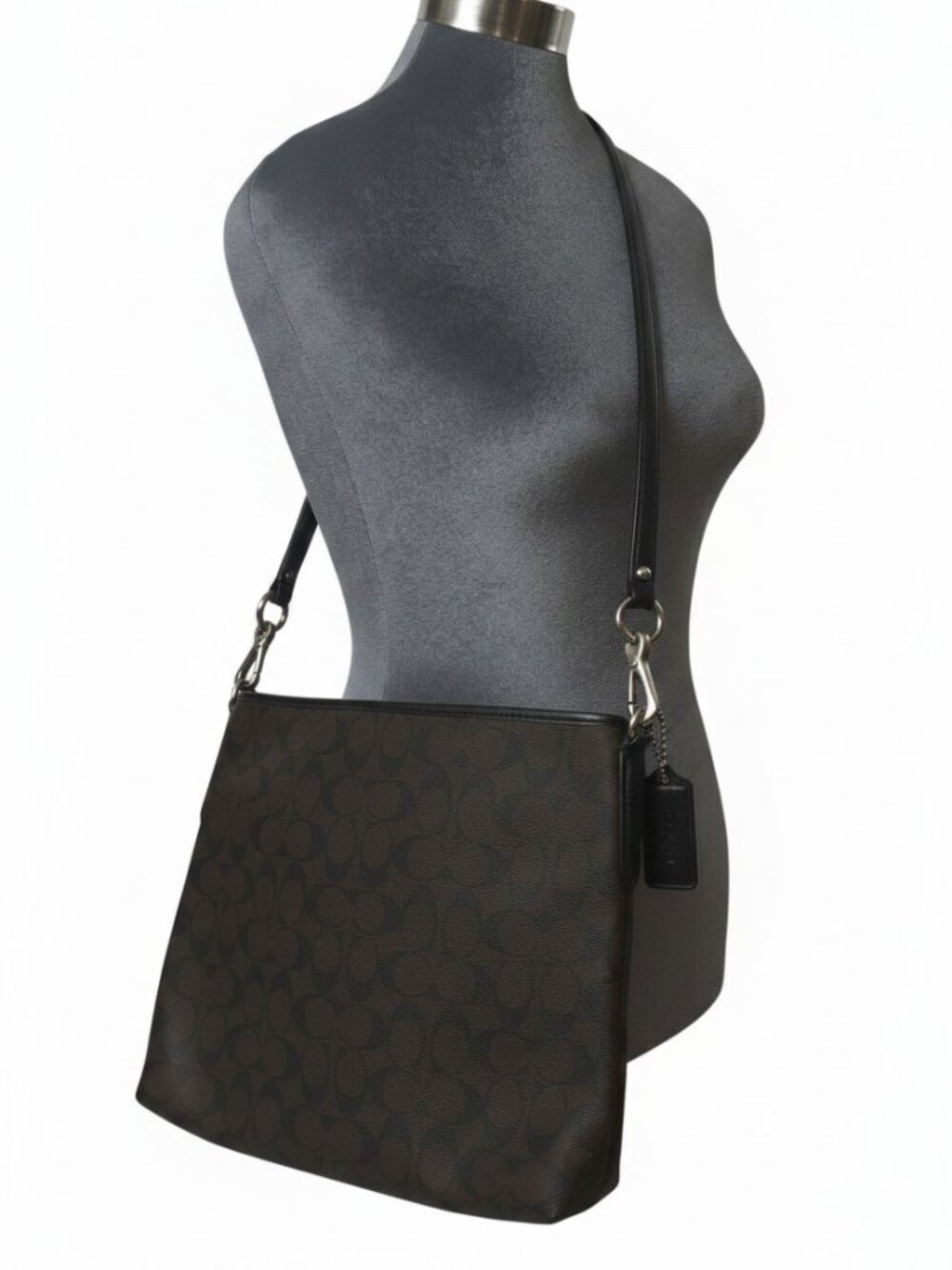 Coach F58297 Signature File Shoulder Bag Messenger Brown Black C Work School EUC - Picture 7 of 15